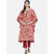 Kiana Women's Printed Orange Cotton Kaftan Style Kurta and Red Pant Set