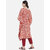 Kiana Women's Printed Orange Cotton Kaftan Style Kurta and Red Pant Set
