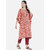 Kiana Women's Printed Orange Cotton Kaftan Style Kurta and Red Pant Set