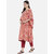 Kiana Women's Printed Orange Cotton Kaftan Style Kurta and Red Pant Set