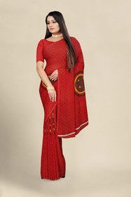 Sharda Creation Red Georgette Printed Saree With Blouse