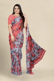 Sharda Creation Red Georgette Printed Saree With Blouse