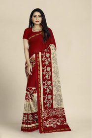 Sharda Creation Red Georgette Printed Saree With Blouse