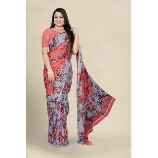                       Sharda Creation Red Georgette Printed Saree With Blouse                                              