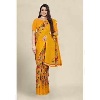 Sharda Creation Yellow Georgette Printed Saree With Blouse Sharda Creation Yellow Georgette Printed Saree With Blouse