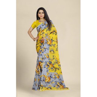                       Sharda Creation Yellow Georgette Printed Saree With Blouse                                              