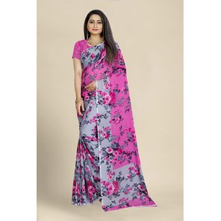 Sharda Creation Pink Georgette Printed Saree With Blouse Sharda Creation Pink Georgette Printed Saree With Blouse