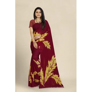                       Sharda Creation Red Georgette Printed Saree With Blouse                                              