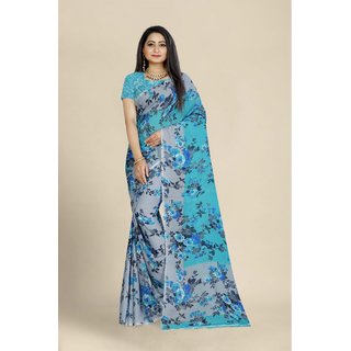                       Sharda Creation Sky Blue Georgette Printed Saree With Blouse                                              