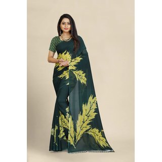 Sharda Creation Green Georgette Printed Saree With Blouse Sharda Creation Green Georgette Printed Saree With Blouse