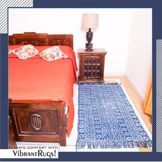                       Rugmoda Handmade 100 Cotton Printed Rugs/durrie for Living -  Nila Design Floor Mat -(Length150Cm,Width90cm) Blue                                              