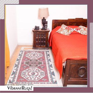                       Rugmoda Handmade 100 Cotton Printed Rugs/durrie for Living - Teej Design Floor Mat (Length150Cm,Width90cm) White,Red                                              