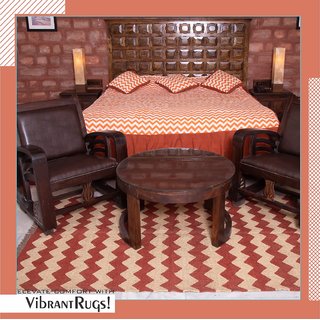                       Rugmoda Handmade Woollen JuteRugs/durrie for Living - Dhora Design Floor Mat -  (Length180Cm,Width120cm)-Red,White                                              