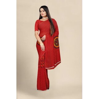                       SVB Saree Red Georgette Printed Saree With Blouse                                              