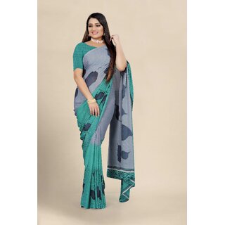                       SVB Saree Green Georgette Printed Saree With Blouse                                              