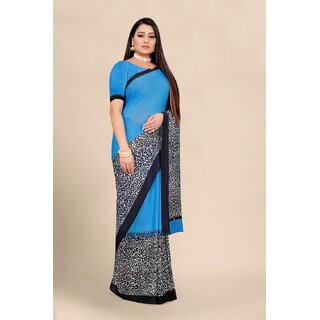 SVB Saree Blue Georgette Printed Saree With Blouse SVB Saree Blue Georgette Printed Saree With Blouse