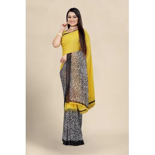                       SVB Saree Yellow Georgette Printed Saree With Blouse                                              