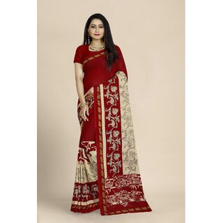                       SVB Saree Red Georgette Printed Saree With Blouse                                              