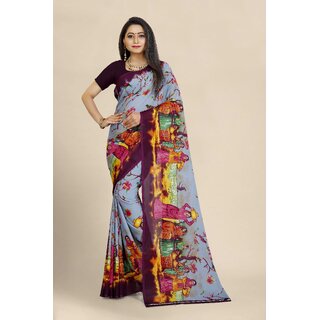                       SVB Saree Sky Blue Georgette Printed Saree With Blouse                                              