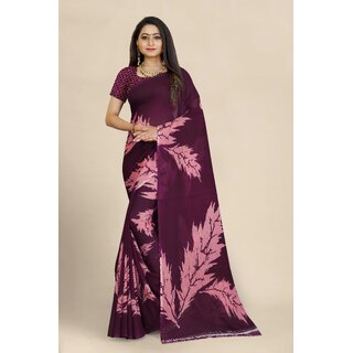                       SVB Saree Purple Georgette Printed Saree With Blouse                                              