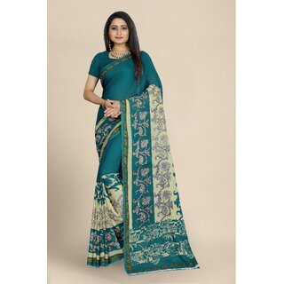                       SVB Saree Green Georgette Printed Saree With Blouse                                              