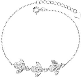 Silvero Bee Pattern with white zircon 925 sterling silver bracelet