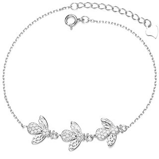                       Silvero Bee Pattern with white zircon 925 sterling silver bracelet                                              