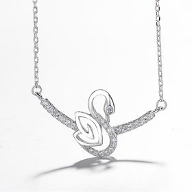 Silvero Duck  Heart Pattern with zircon Sterling Silver Necklace