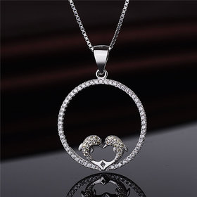 Silvero Dolphin with Heart Pattern zircon unique design sterling silver pendant