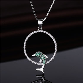 Silvero green zircon with dolphin Pattern sterling silver pendant