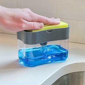 2-in-1 Sponge Box with Soap Dispenser Double Layer Kitchen Plastic Soap Dispenser Sponge Scrubber Holder