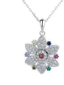 Silvero colourful zircon flower Pattern sterling silver pendant
