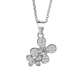 Silvero flower and butterfly Pattern With Zircon sterling silver pendant