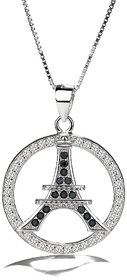 Silvero black zircon Eiffel tower Pattern in zircon circle design sterling silver pendant