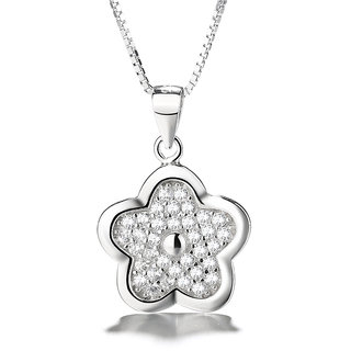Silvero Elegant flower Pattern With zircon sterling silver pendant