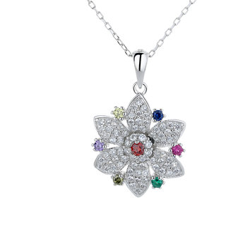                       Silvero colourful zircon flower Pattern sterling silver pendant                                              