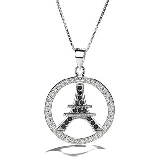                       Silvero black zircon Eiffel tower Pattern in zircon circle design sterling silver pendant                                              