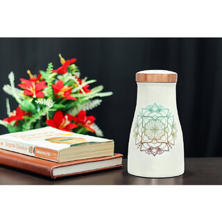 Divian Presents Bedroom Mandal Printed Pot Bedside Carafe  Bedroom jar with inbuilt Copper Glass/Vessel 1 Liter and Be