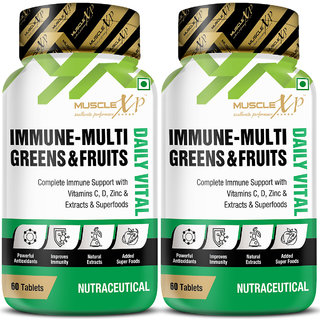 MuscleXP Immune - Multi Greens & Fruits - Complete Immune Support, 60 Tablets (Pack of 2)