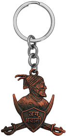 M Men Style Double Sided Chatrapati Shivaji Maharaj Statue Jay Bhavani KeyRing Keychain    Zinc Metal Religious Keychain