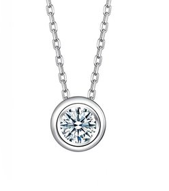 Silvero Imposing Round With One Zircon Rhodium Plated Necklace