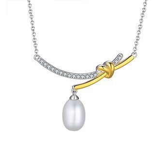 Silvero Unique design with One Pearl and Zircon Necklace
