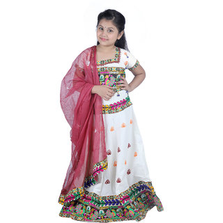 Kid Kupboard Cotton Short Sleeves Lehenga, Choli and Dupatta for Girl's (Multicolor)