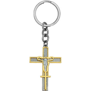                       M Men Style Lord Jesus Christian Cross Gold And Silver  Zinc Metal Keychain Keyring Car Bike Home Office Birthday Gift                                              