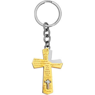                       M Men Style Antique Jesus Cross Gold  Zinc Metal Keychain Keyring Car Bike Home Office Birthday Gift                                              