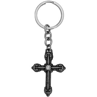                       M Men Style Gothic Crystal Cross Black Zinc Metal Keychain Keyring Car Bike Home Office Birthday Gift                                              