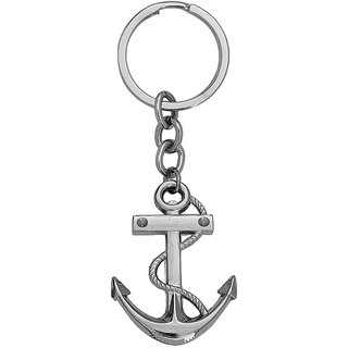                       M Men Style Wheel Ship Anchor and Rope  Keyring  Silver Metal Keychain  Keyring                                              