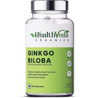                       Health Veda Organics Ginkgo Biloba Supplements for Better Concentration, Memory  Learning with No Side Effects  60 Veg                                              