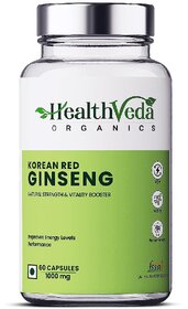 Health Veda Organics Korean Red Ginseng Capsules  Supports Brain Function, Boosts Immunity  60 Veg Capsules