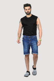 Men Dark Blue Denim Regular Shorts